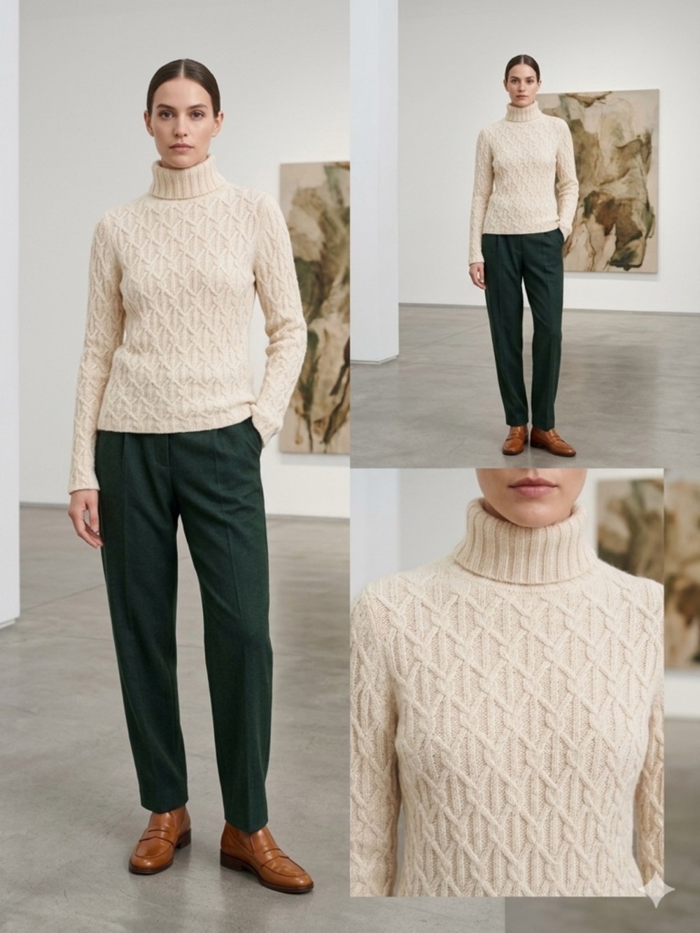 Mariele Waithe Cashmere Cable-Knit Turtleneck Sweater in Cream